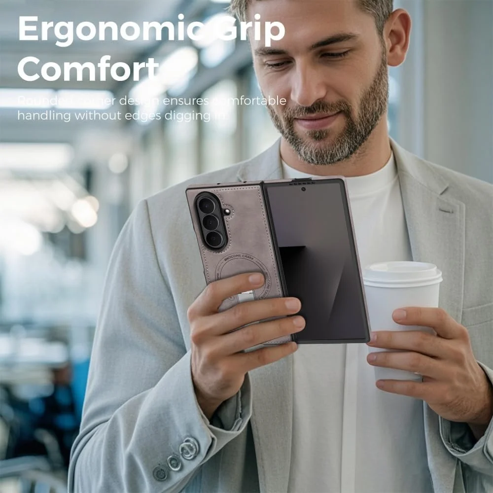 360 Rotae Kickstand Leather Case for Samsung Galaxy Z Fold 7 6 5 4 3 5G Magnetic Heavy Duty Cover, Military Shockproof Cases 