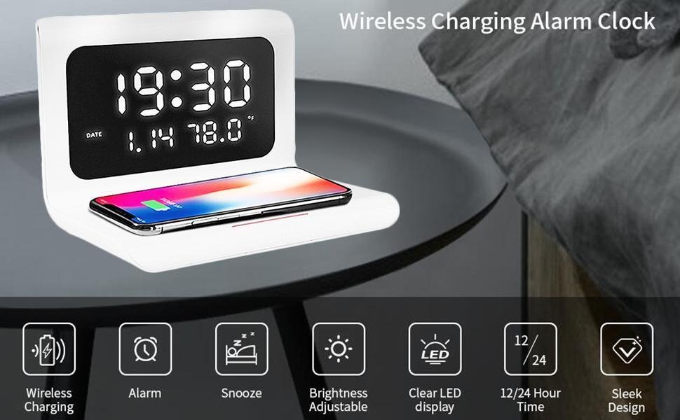 Smart Wireless Phone Charging Station with Digital Alarm Clock