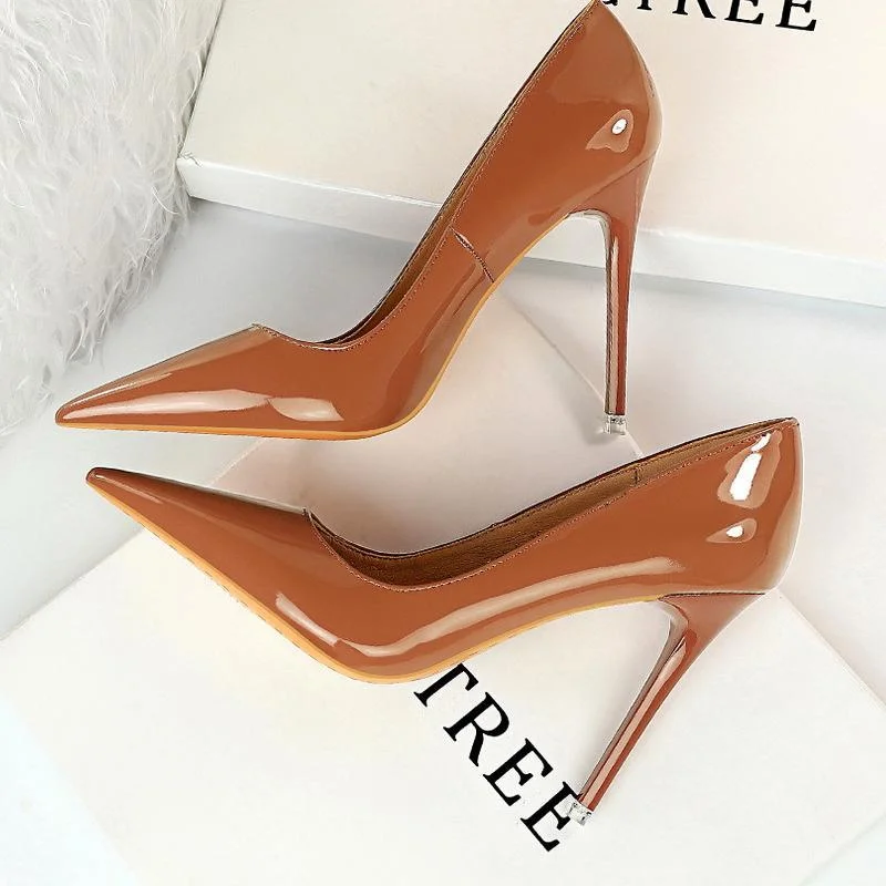 Simple Stiletto Patent Leather Shallow Pointed High Heels