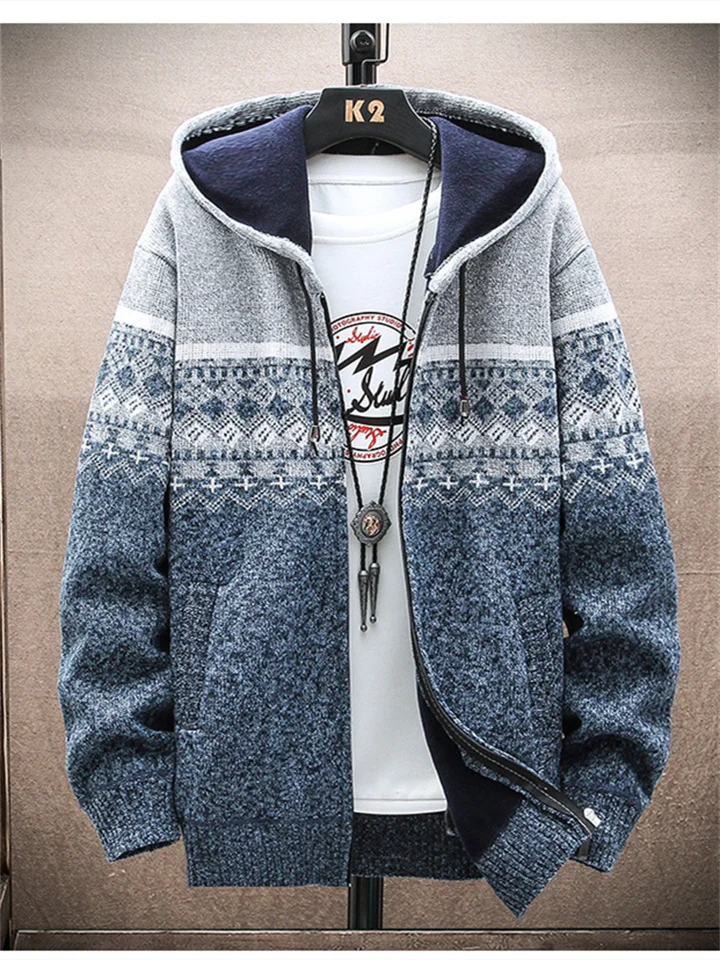 Autumn and Winter New Men's Casual Jacket Hooded Cardigan Knitted Thickened and Padded Sweater Men's Clothing