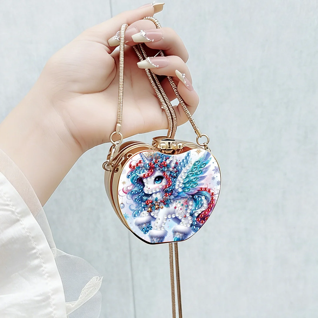 Unicorn DIY Acrylic Love Diamond Art Painting Card Case Wallet with Chain Small Diamond Painting Crossbody Bag for Adults Women Girls Gift