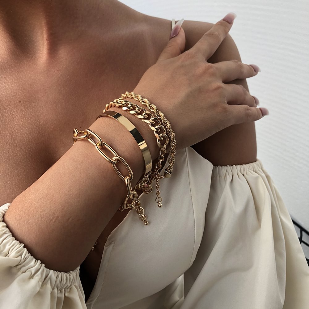 Four-piece Fashion Simple Thick Chain Bracelet