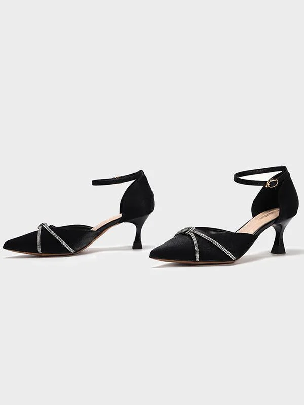 Pointed cross rhinestone stiletto dinner shoes hollow shoes