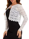Elegant Women's Lace Cardigan Sweater - Polyamide Knit Fabric, Solid Color, Round Neck, Spring/Summer/Autumn Collection