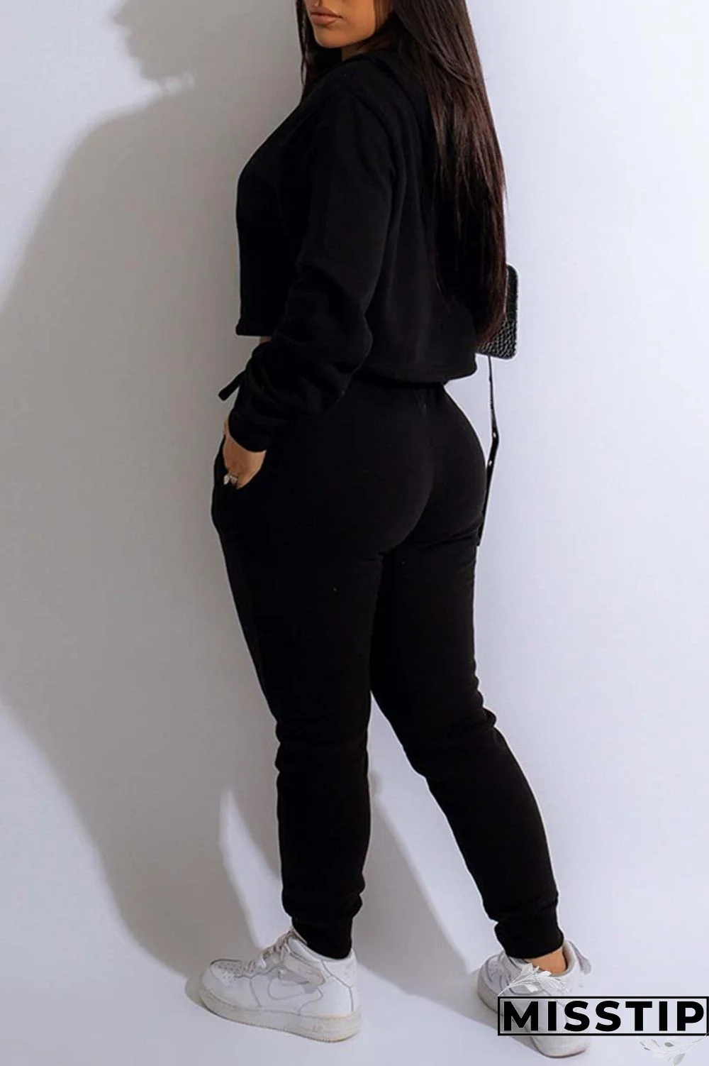 Blue Casual Solid Basic Hooded Collar Long Sleeve Two Pieces