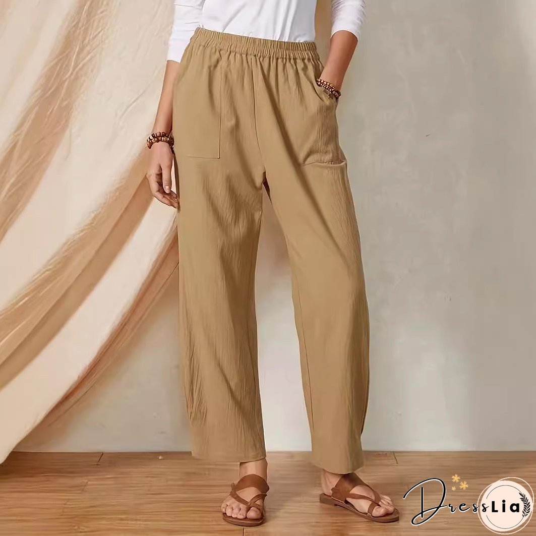 Women's Pocket Elastic Waist Cotton Linen Loose Pants