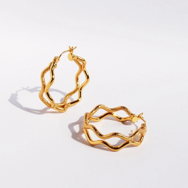 1 Pair Exaggerated Cool Style Waves Layered Plating Brass 24K Gold Plated Earrings