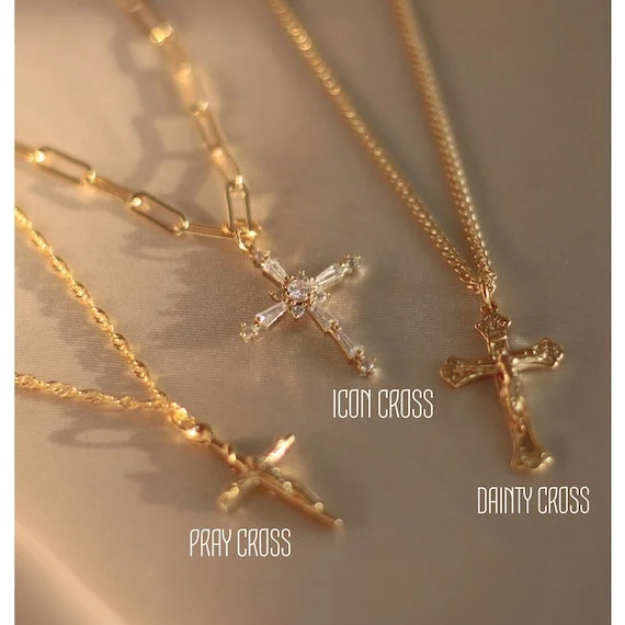 18k Gold Cross Necklace Dainty Cross