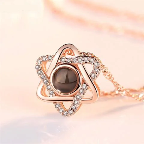 Personalized Heart Photo Necklace Six-Pointed Star Photo Necklace