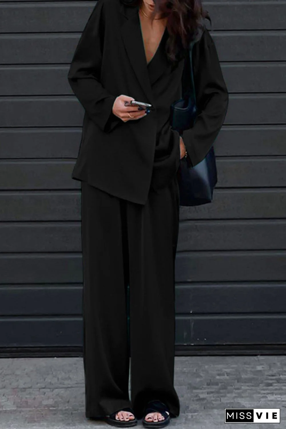 Casual Simplicity Solid Pocket Turndown Collar Long Sleeve Two Pieces