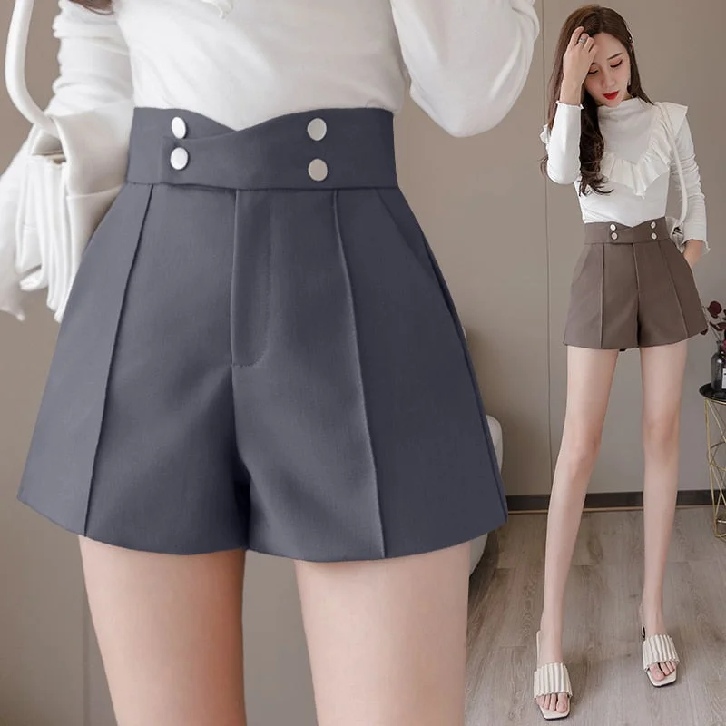 Plus Size Suits Shorts Women 2020 Summer New High Waist Solid Black ...