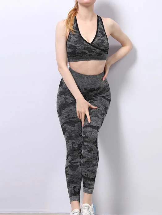 Breathable Seamless Yoga Set Camouflage Yoga Wear Sports Bra Fitness Yoga Pants 2 Pieces Sets