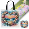(US Only)11CT Print Heart-Shaped Beach Scenery Canvas Bag Embroidery Kit 40x40cm