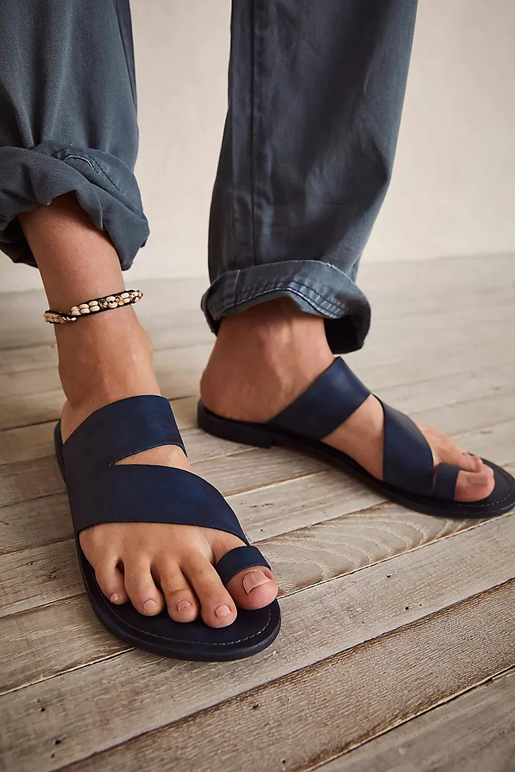Solid Color Cutout Toe Ring Casual Navy Sandals [Pre Order]