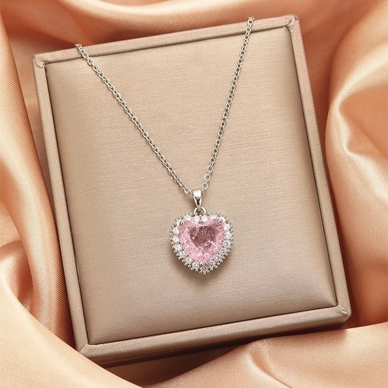 2 Pieces Vintage Style Heart Shape Flower Bow Knot Titanium Steel Copper Tassel Plating Inlay Zircon Pendant Necklace