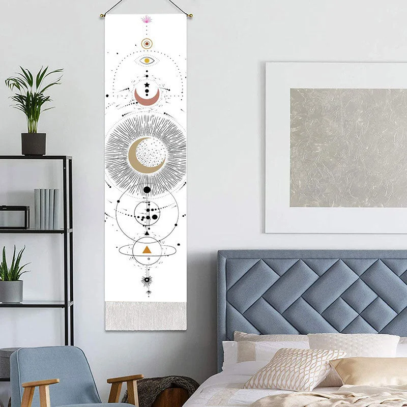 Sun Moon Tarot Code Tapestry Wall Hanging Astrology Divination Phase Tapestries Home Bedroom Office Abstract Art Milky Way Decor