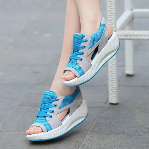 BlauOrthopädische Muffin-Sandalen mit Ausschnitt und Schnürung