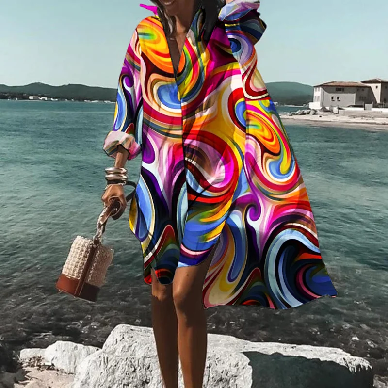 ⚡NEW SEASON⚡Abstract Print Resort Shirt Midi Dress