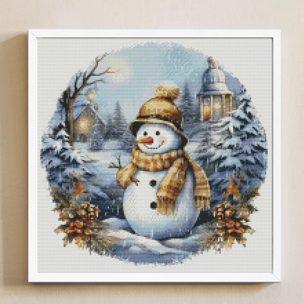 18CT Full Stamped Cross Stitch - Snowmen(Canvas|30*30CM)