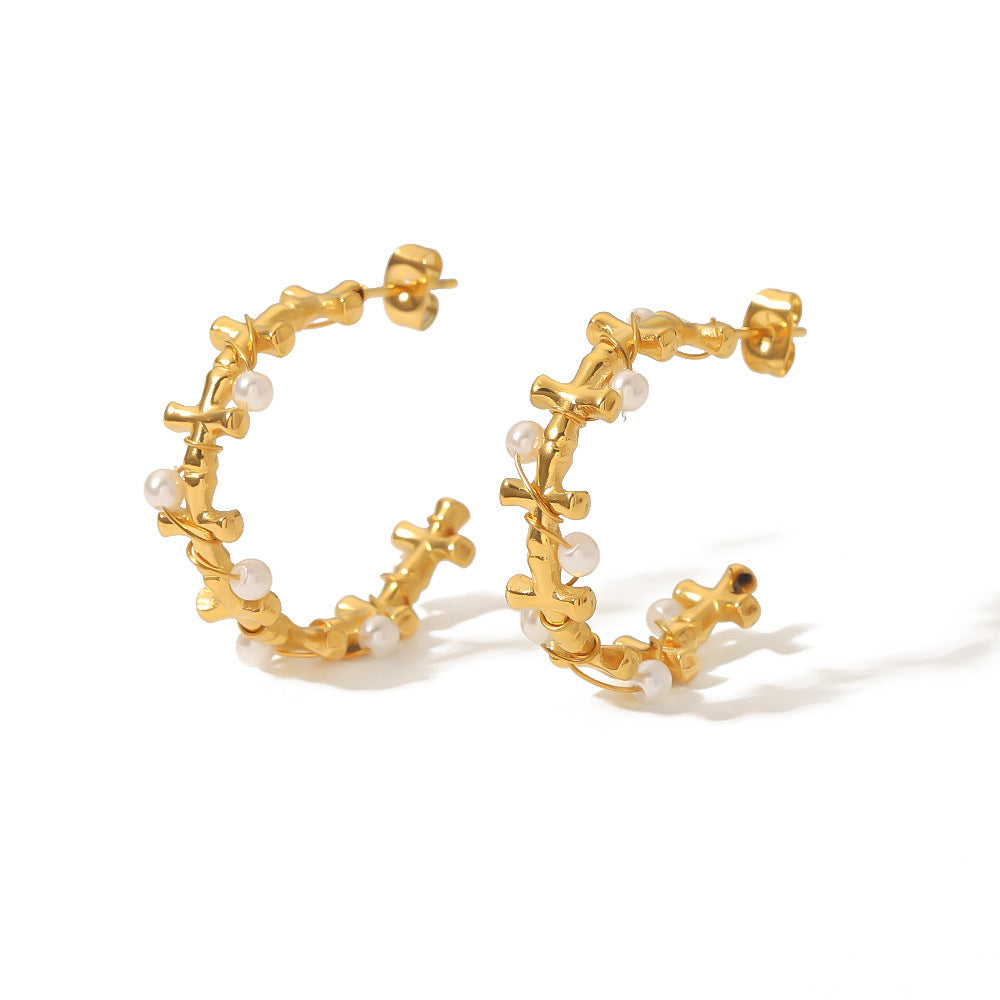 IG Style Pearl Geometric Stainless Steel Electroplating Earrings