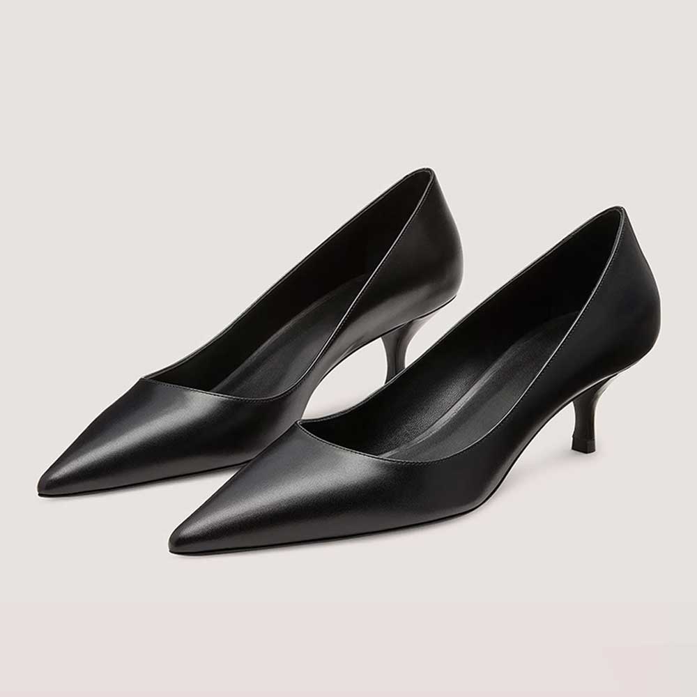 Black Vegan Leather Pointed Toe Kitten Heel Classy Formal Pumps Nicepairs
