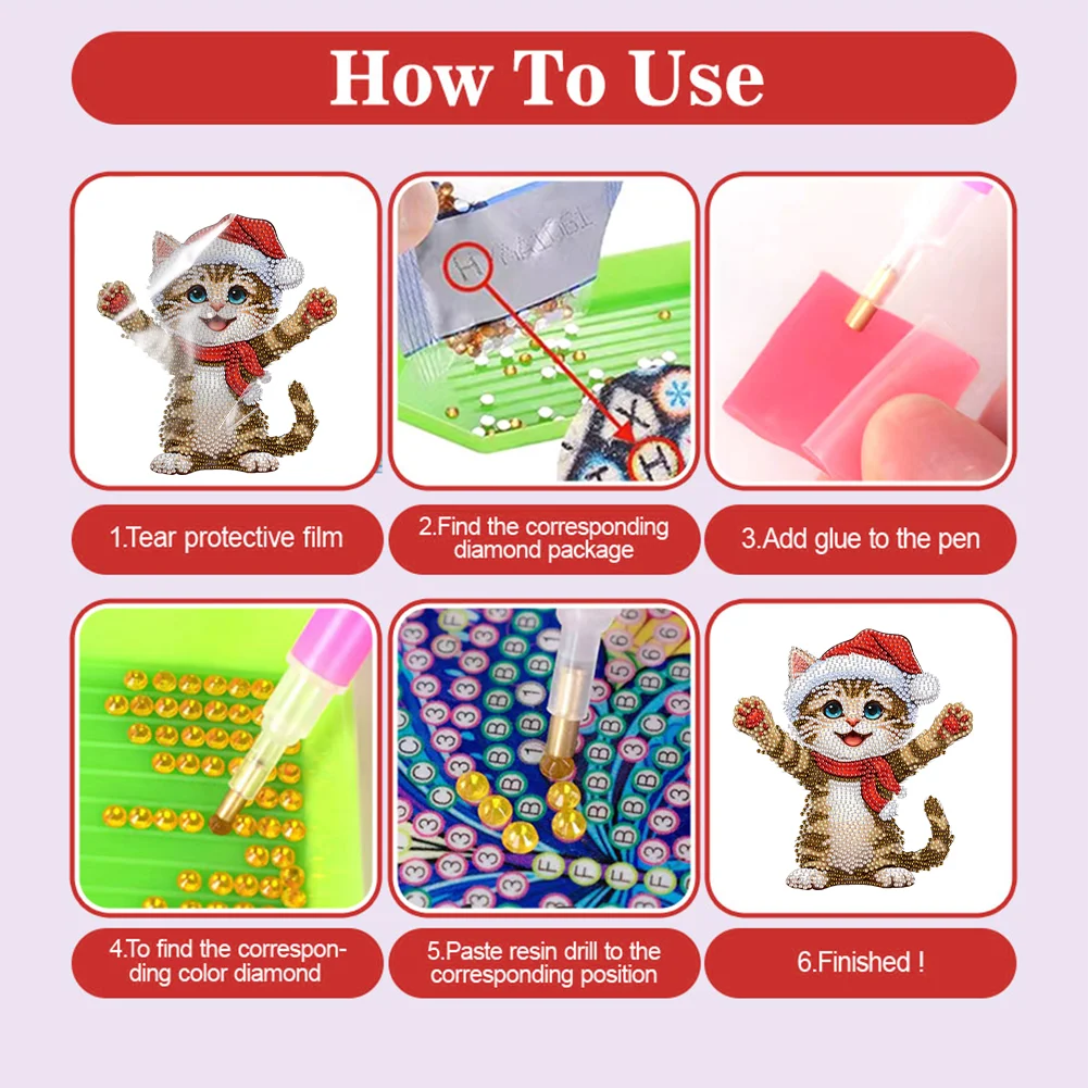 Xmas Acrylic Shaking Head 5D DIY Diamond Art Tabletop Decorations for Home (Cat)