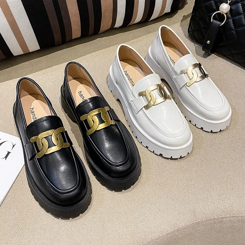Classic Women Loafers Shoes Genuine Leather Spring 2022 Office Lady Daily Thick-soled Sneakers Casual Trend Girl Shoes Students