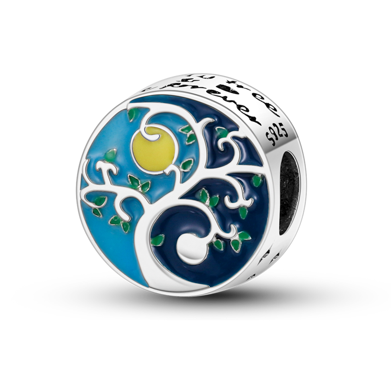 100% 925 Sterling Silver Blue Life Tree Beads for Original Bracelet Charms Fine Jewelry Accessories KTC253