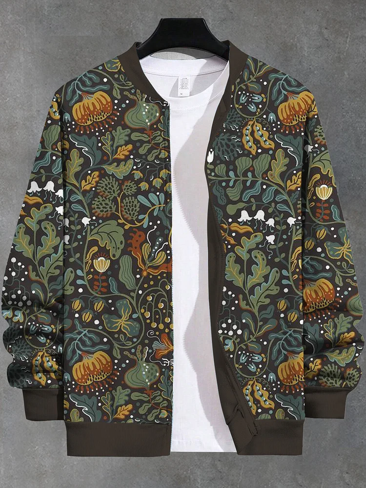 Men's Floral Botanical Pattern All Over Print Casual Zip Up Jacket