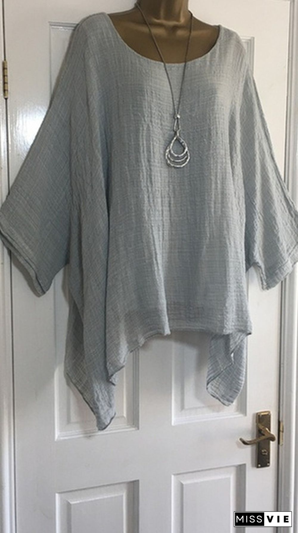 Autumn Fashion Batwing Sleeve Solid Color Plus Size Loose O-neck Casual Blouse Top