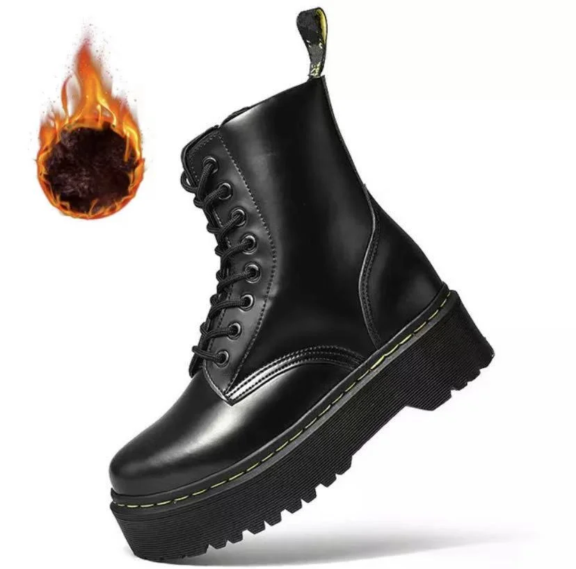 Platform Martens Boots Women Shoes 2021 New Black Leather Ankle Boots Women Punk Shoes Thick Bottom Motorcycle Boot De Mujer