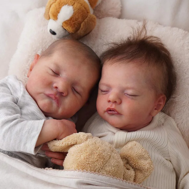 12"&16" Realistic Full Body Silicone Reborn Newborn Baby Twins Boys Kevunt and Lade