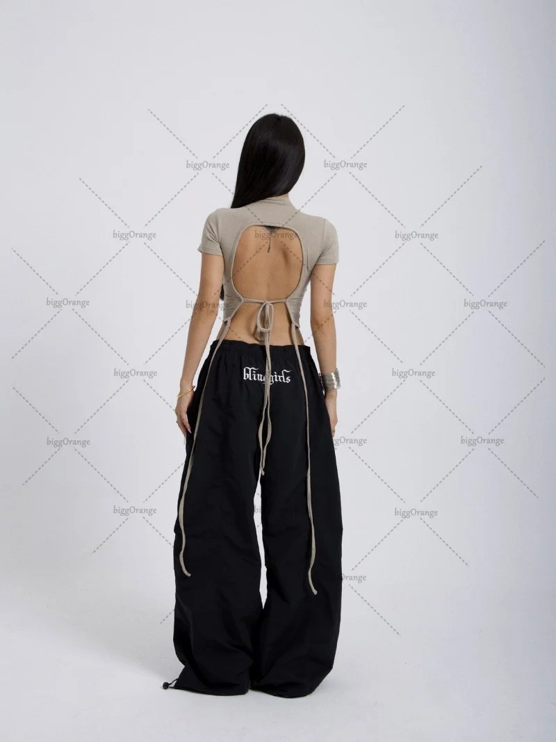Aonga American Retro Baggy Wide-leg Overalls Women Y2K Harajuku Loose Casual Pants Punk Oversized Sweatpants Hip-hop Trendy Streetwear aonga