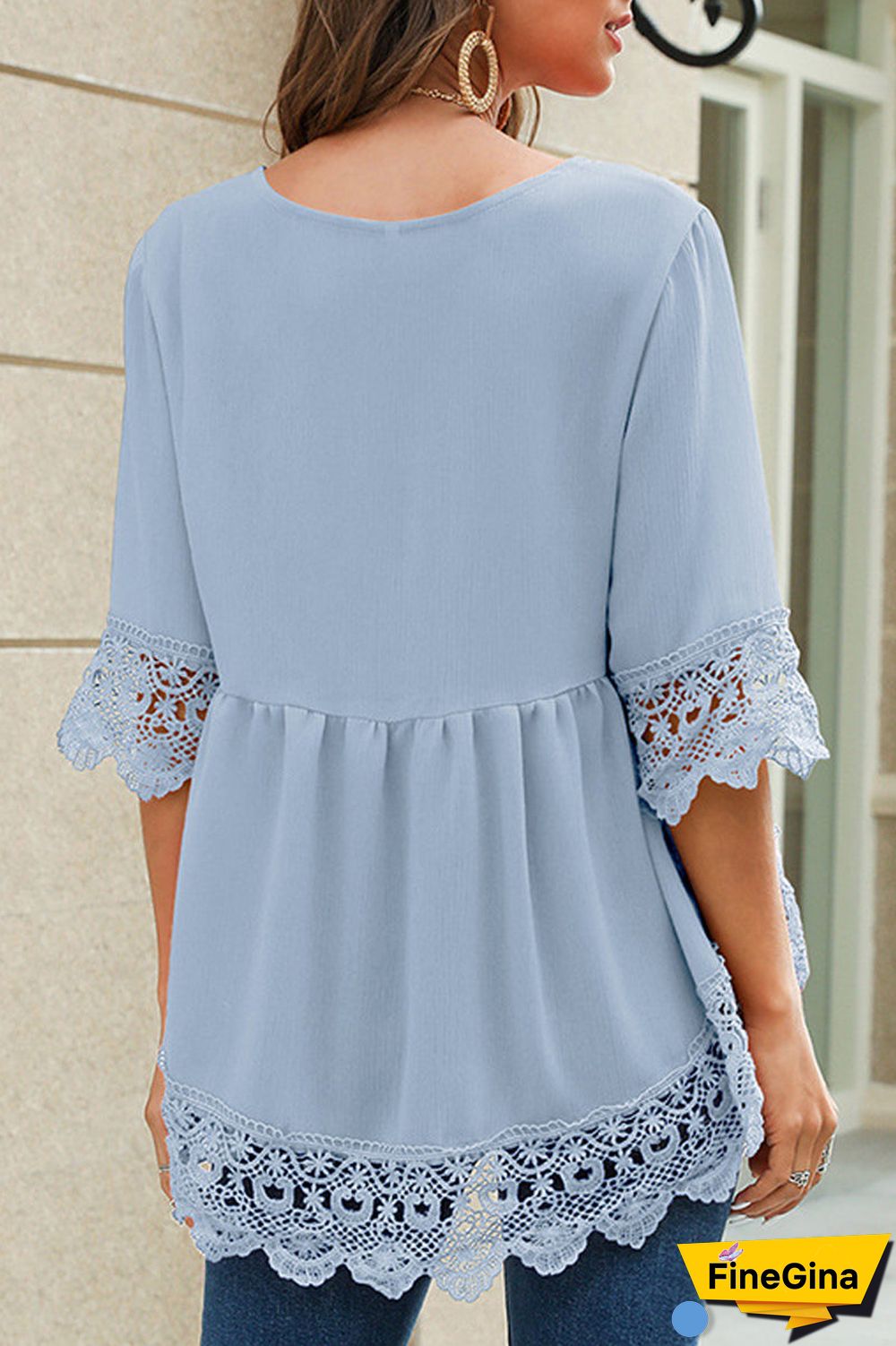 Chiffon Lace Pierced V-Neck Blouse