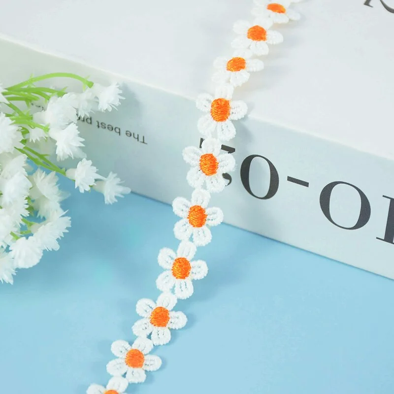 5Yards 15mm Daisy Lace Trim Flower Lace Fabric Embroidery Handmade Patchwork Ribbon Home DIY Crafts Apparel Sewing Accessories