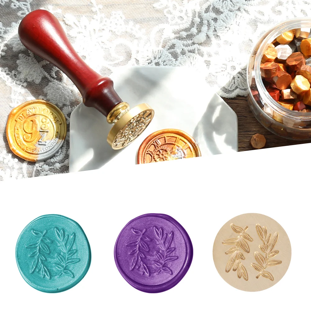 Wood Handle Paint Seal Retro Plant Pattern DIY Wax Seal Stamp Post Decor