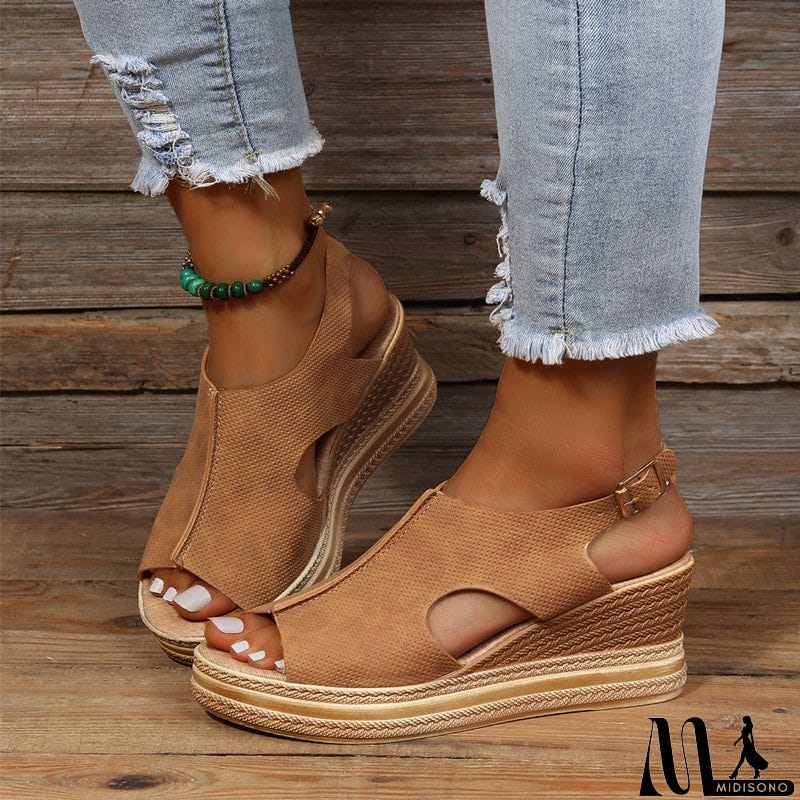 MidiSono - Women Cute Peep Toe Platform Wedge Heel Sandals