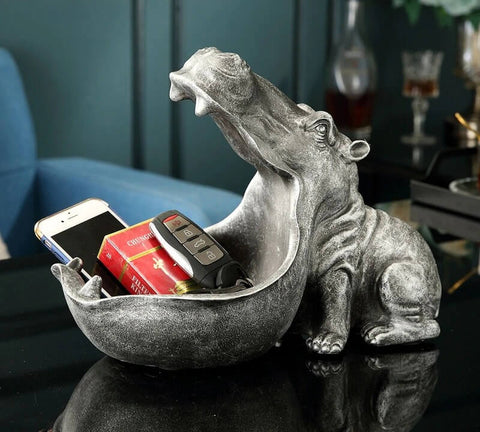 hippo figurine, hallway statue, hippo statue, catchall figurine