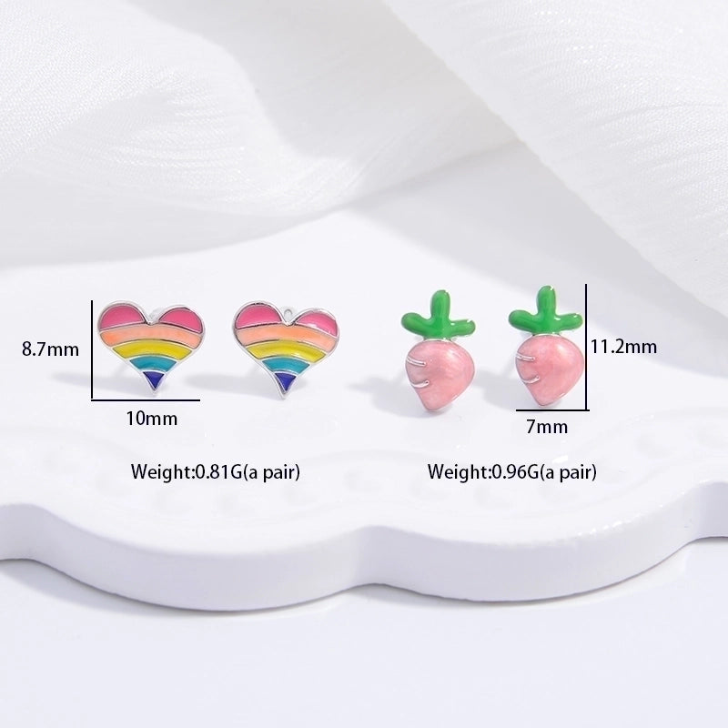 1 Pair 22K Gold Plated Rhodium Plated 925 Sterling Silver Zircon 925 Sterling Silver Earrings Penguin Cherry Crown Ear Studs