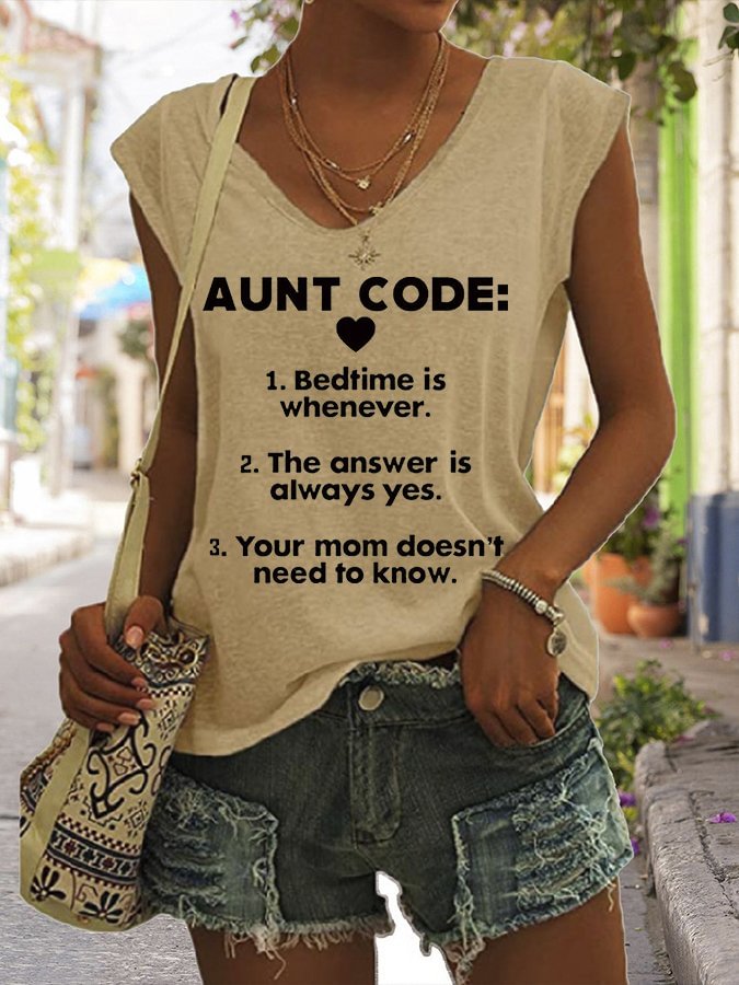Women's AUNT CODE Funny Love Letted V-Neck Short Sleeve Tee