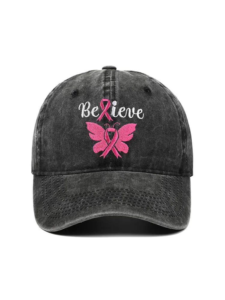 Breast Cancer Pink Ribbon Embroidered Hat