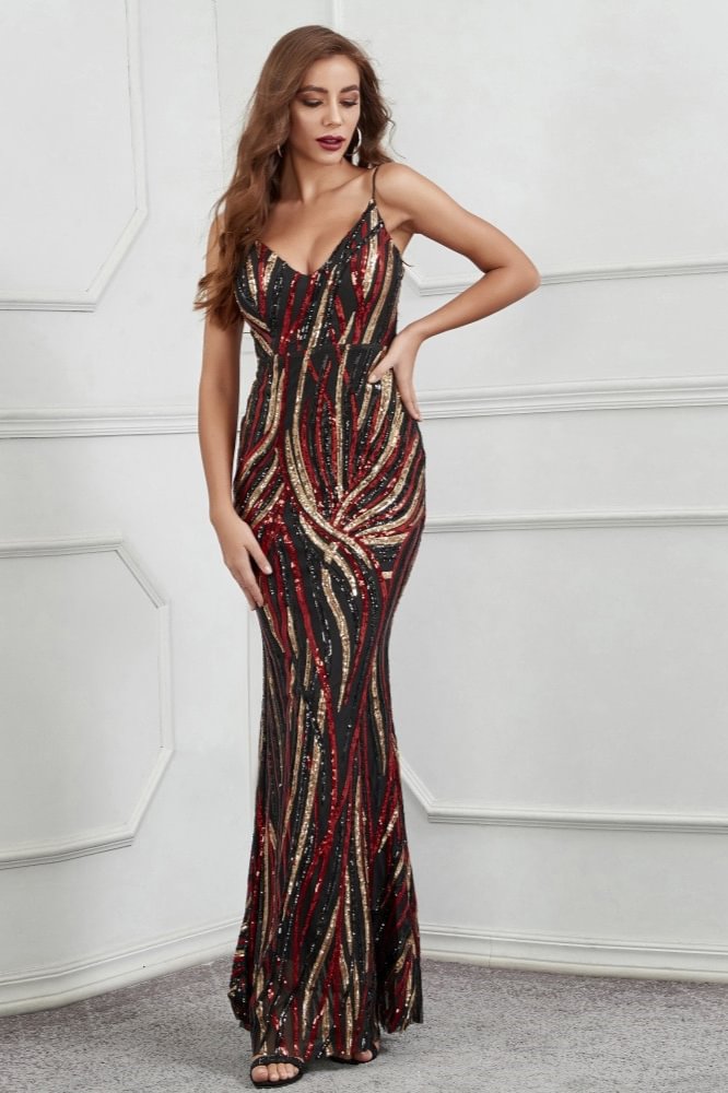 sexy v-neck sequins mermaid long prom dress
