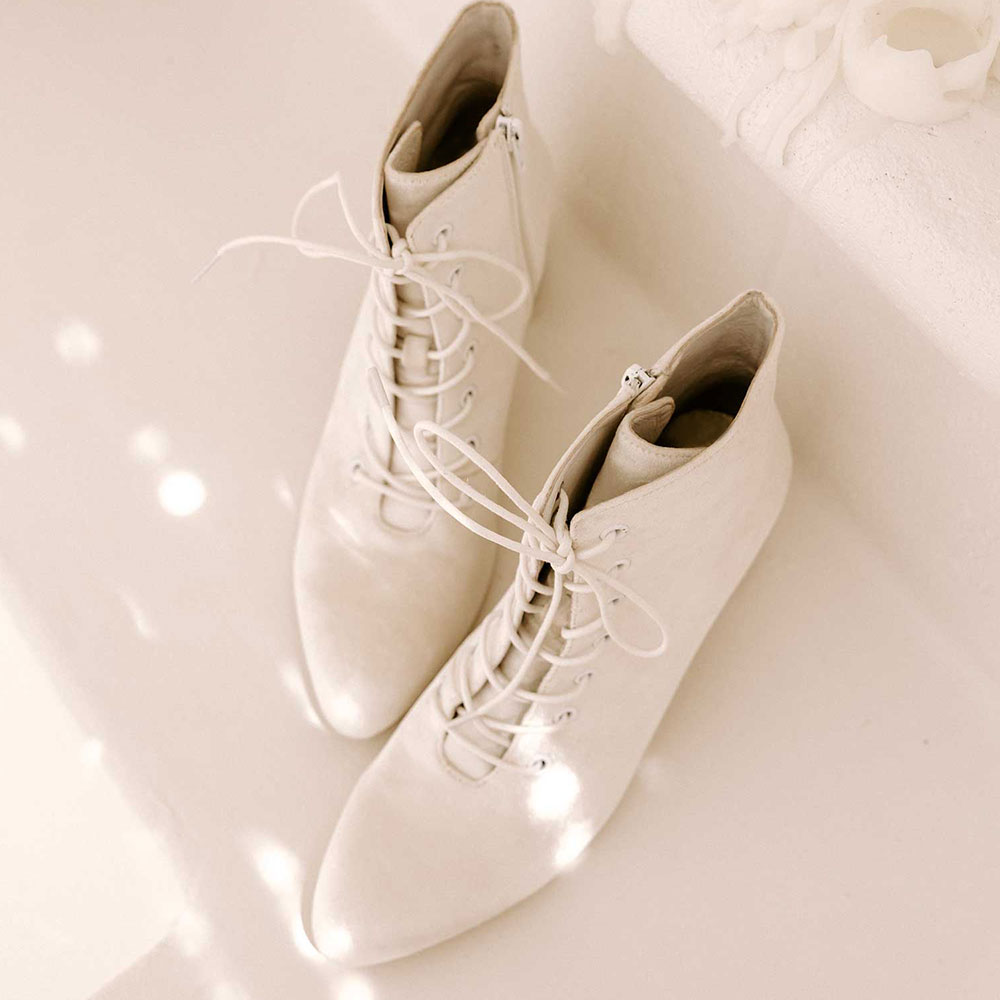 White Leather Scalloped Bootie