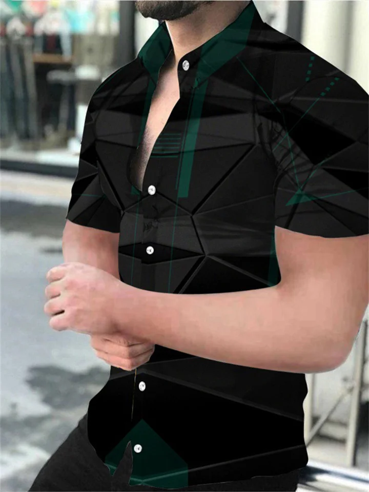 Summer Men's Polyester Casual Printing Short-sleeved Shirt Collar Cardigan Shirt-JRSEE