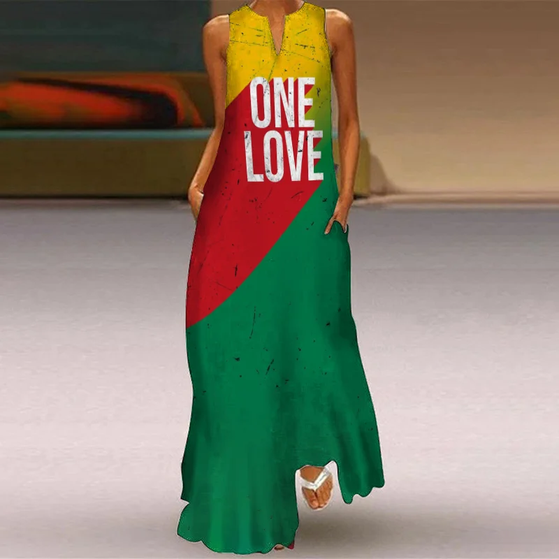 Reggae One Love Print Maxi Dress
