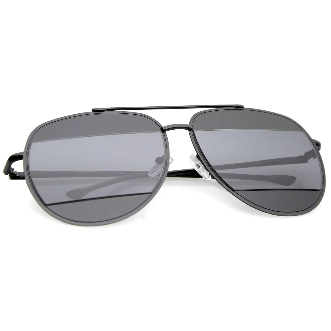 Two-Toned Metal Thin Temple Brow Bar Color Split Lens Aviator glasses 57mm