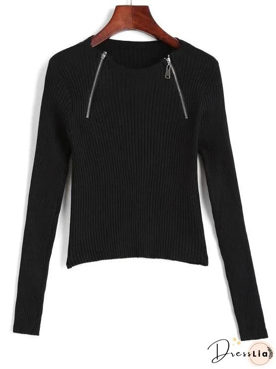 Wide Rib Half Zip Fitted Knitwear
