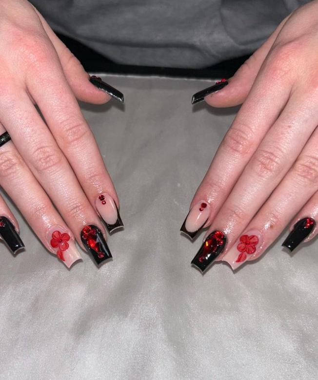 Nail Art │Black, Red and Orange Fire Flames Manicure / Polished Polyglot