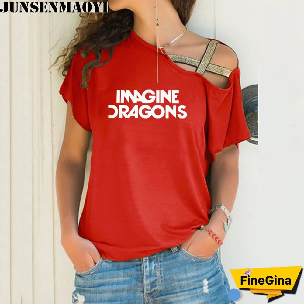 WomanTShirt Imagine Dragons Funny Tee Top Short Sleeve FemaleClothing T-Shirt Irregular Skew Cross Bandage Tops