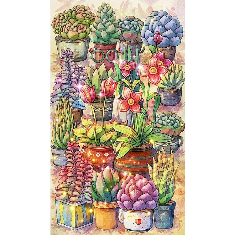 Succulent Potted Plants 40*70CM (Canvas) Full AB Round Drill Diamond Painting gbfke